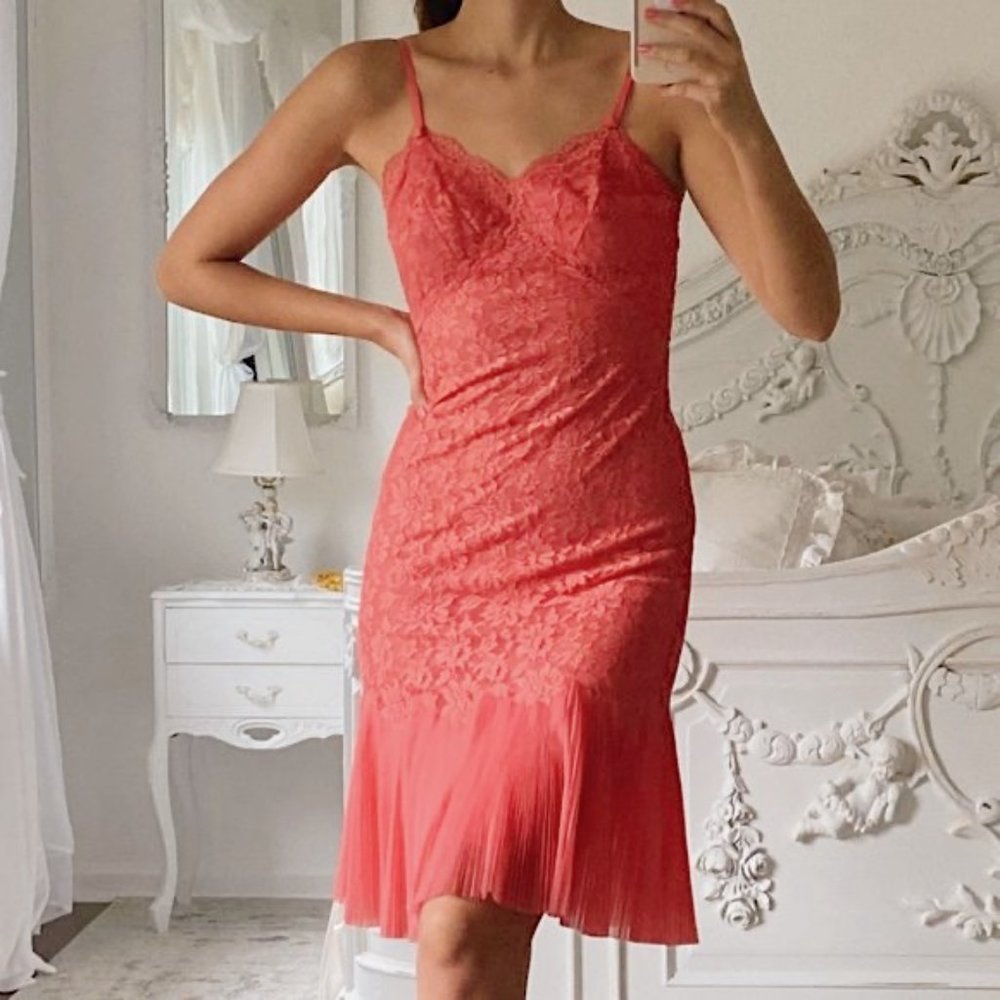 Vintage Coral Lace Slip Dress Sundress Boho